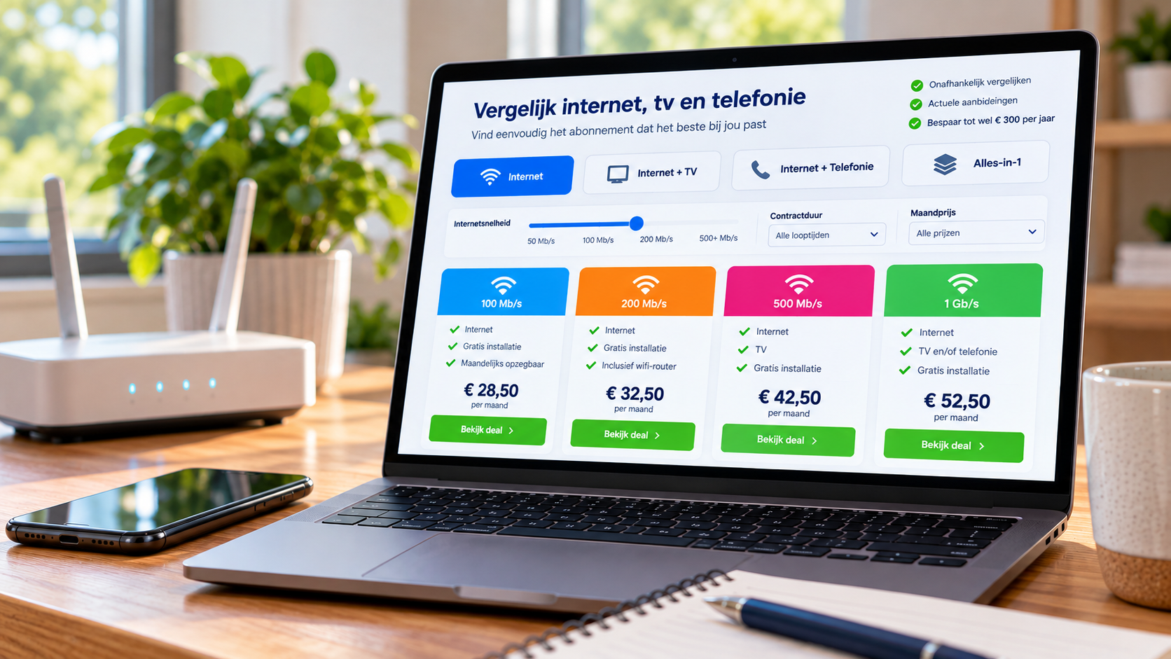 vergelijk internetabonnementen en bereken de kosten